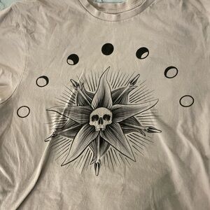 Graphic Tee with Skull and Floral Design